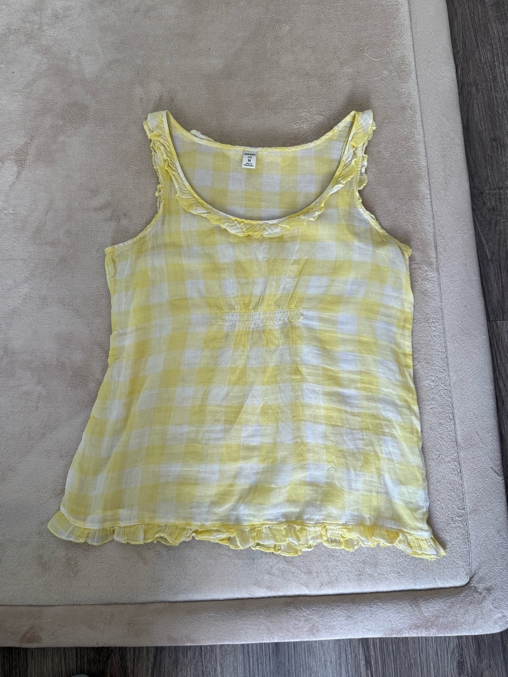 Old Navy Sheer Yellow Gingham Print Tank - Medium